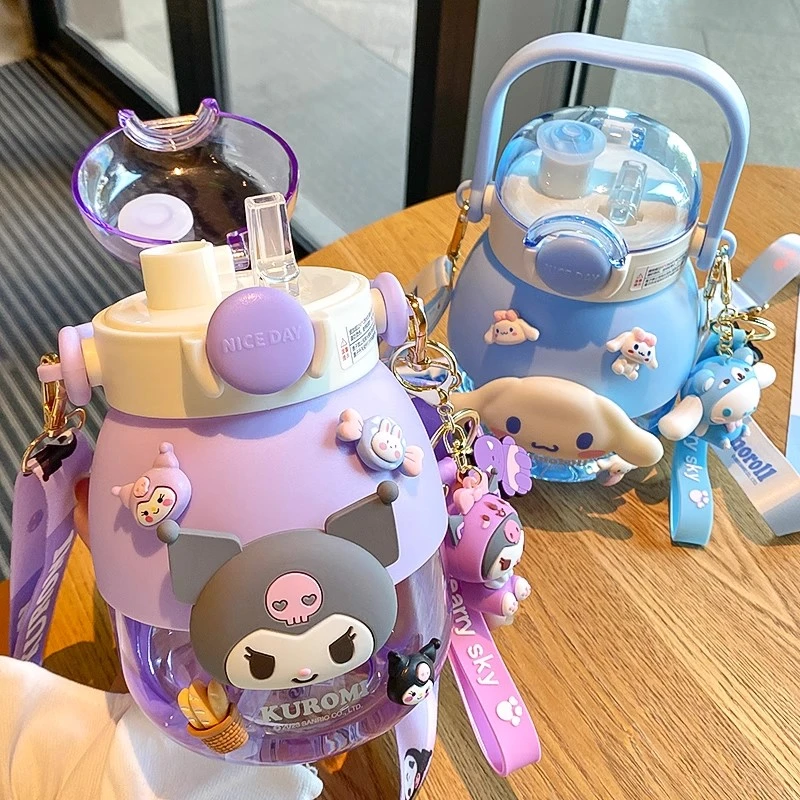 奇怡库洛米儿童水杯6-12岁小学生上学双饮吸管杯夏季可爱大肚杯子