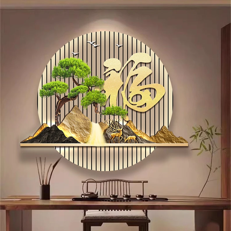 DK013新中式圆形挂画流水生财装饰画走廊挂画激光雕刻办公室挂画