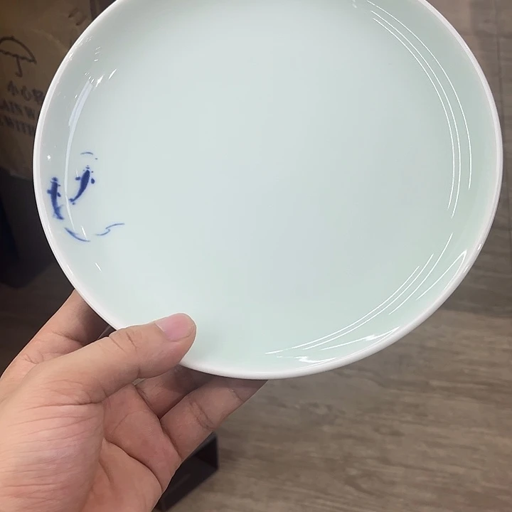 8寸影青双鱼浅盘陶瓷