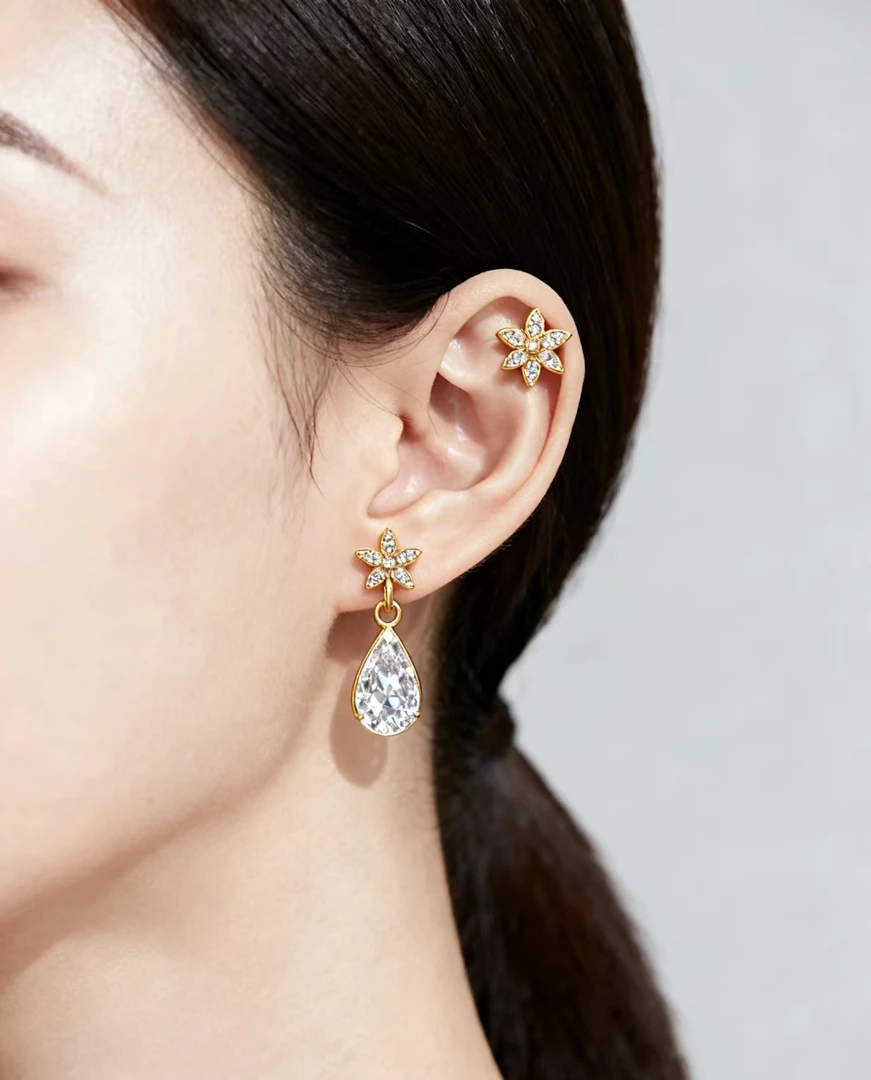 合金耳饰 日韩水滴原创设计女情侣金色耳钉精致个性素款百搭