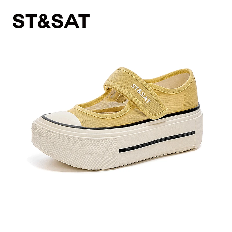 星期六浅口休闲鞋板鞋女2025春夏新款网纱透气舒适百搭厚底松糕鞋