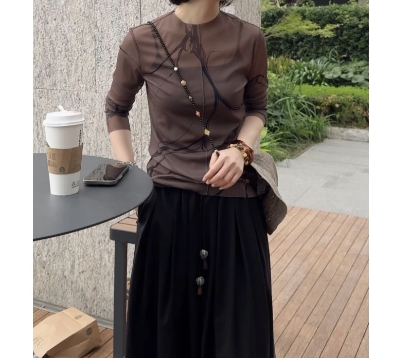 【冬姐专属】水波印花网纱上衣 1422ZB261/V24000014