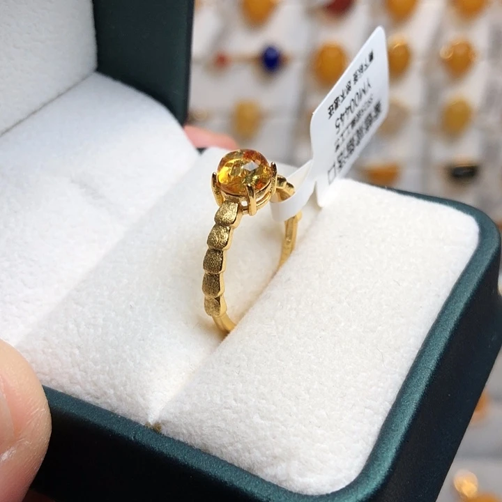 琥珀（花珀）银S925镀金镶嵌戒指