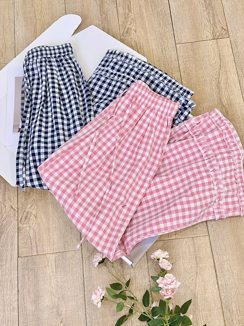 琳心丨春季新款休闲百搭直筒高腰格子裤 SX6653