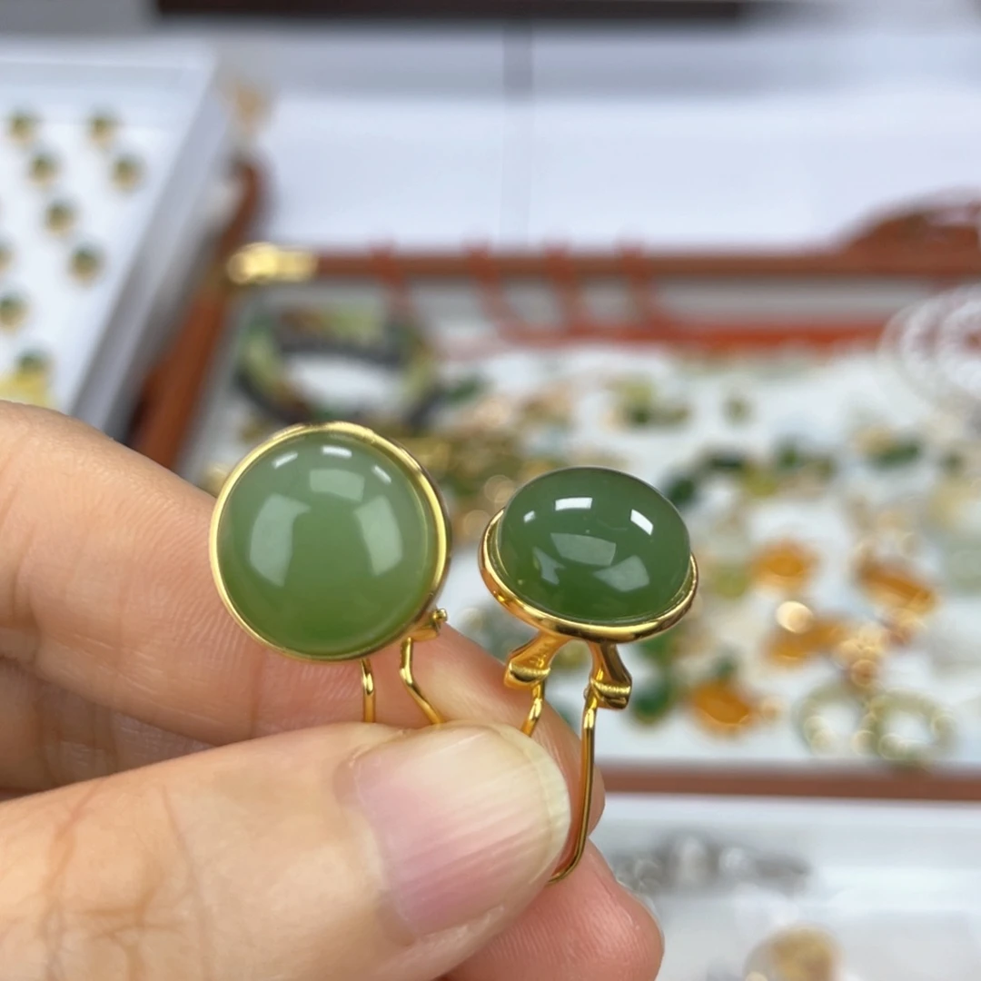 银S925镶嵌和田玉耳饰