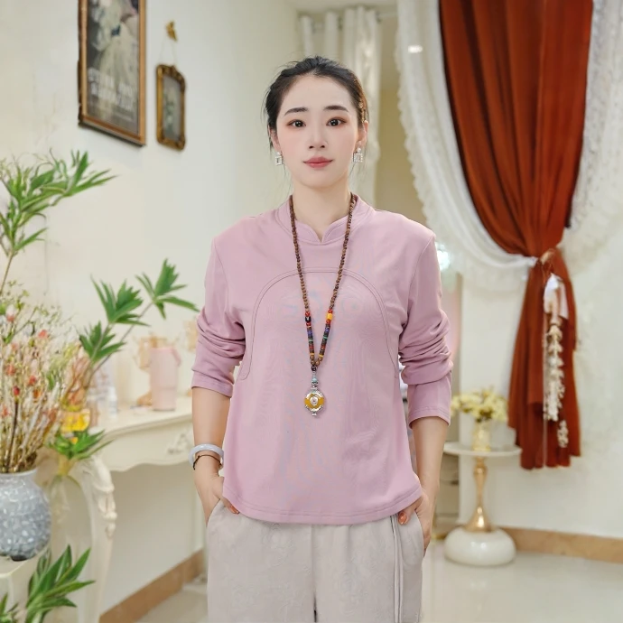 新中式国风盘扣内搭大码女早春秋高级感百搭色上衣打底