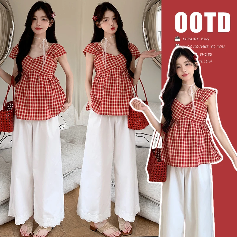 孕妇夏装2025新款套装时尚洋气时髦上衣女夏季孕期法式穿搭两件套