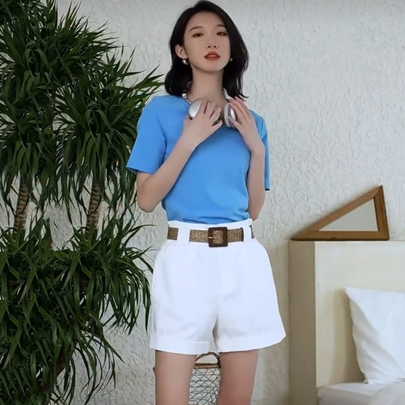 350946【依目系列】圆领休闲风短款修身T恤4I213660D