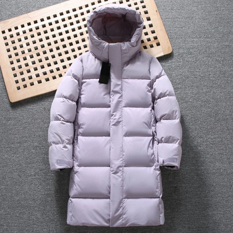 箭头2025秋冬新款首尔版长款过膝连帽羽绒服羽绒大衣男女同款