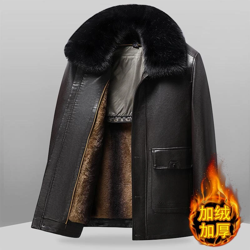 衣派克服男活里活面内胆毛领新款爸爸翻领加厚外套