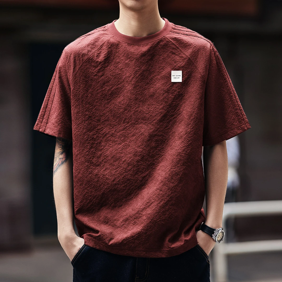 格蓝鹿高端美式冰丝凉感速干男士短袖t恤夏季薄款泡泡纱圆领体恤