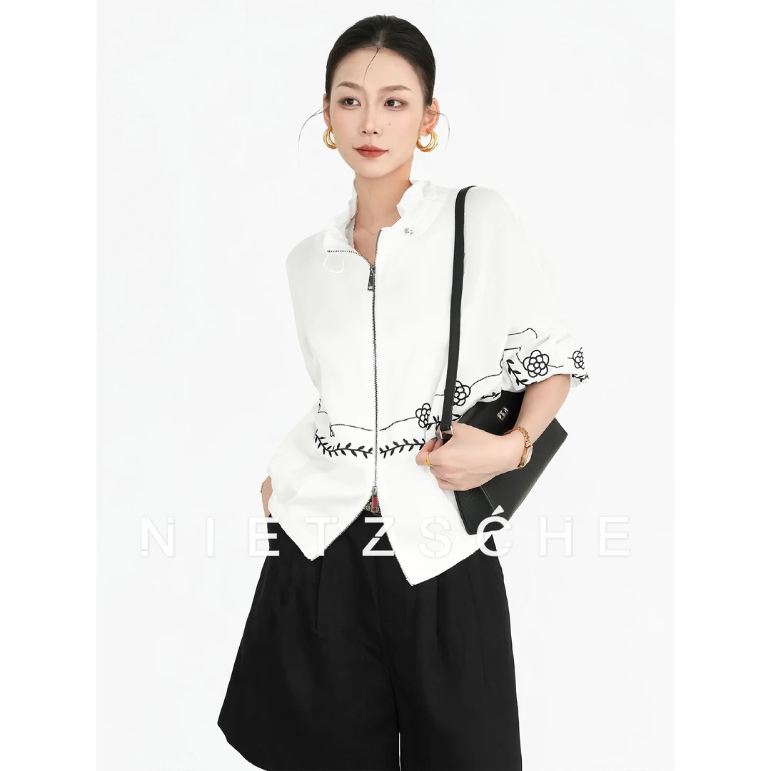 Nietzsche|中古玫瑰|莱赛尔x苎麻 花苞领刺绣花朵 防晒外套61821