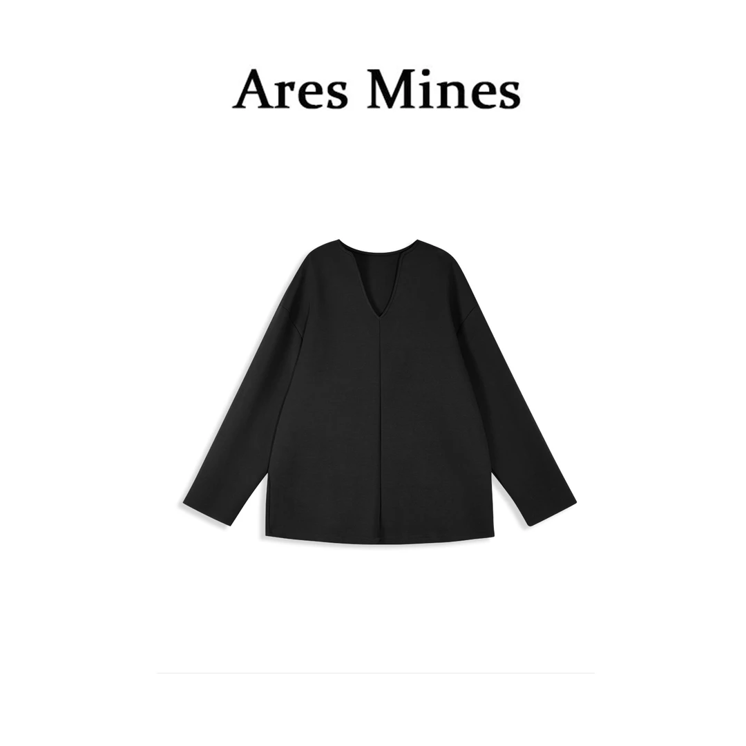 【盛朗熙Ares Mines】轻启秋日 极简基础宽松V领长袖短款套头卫衣