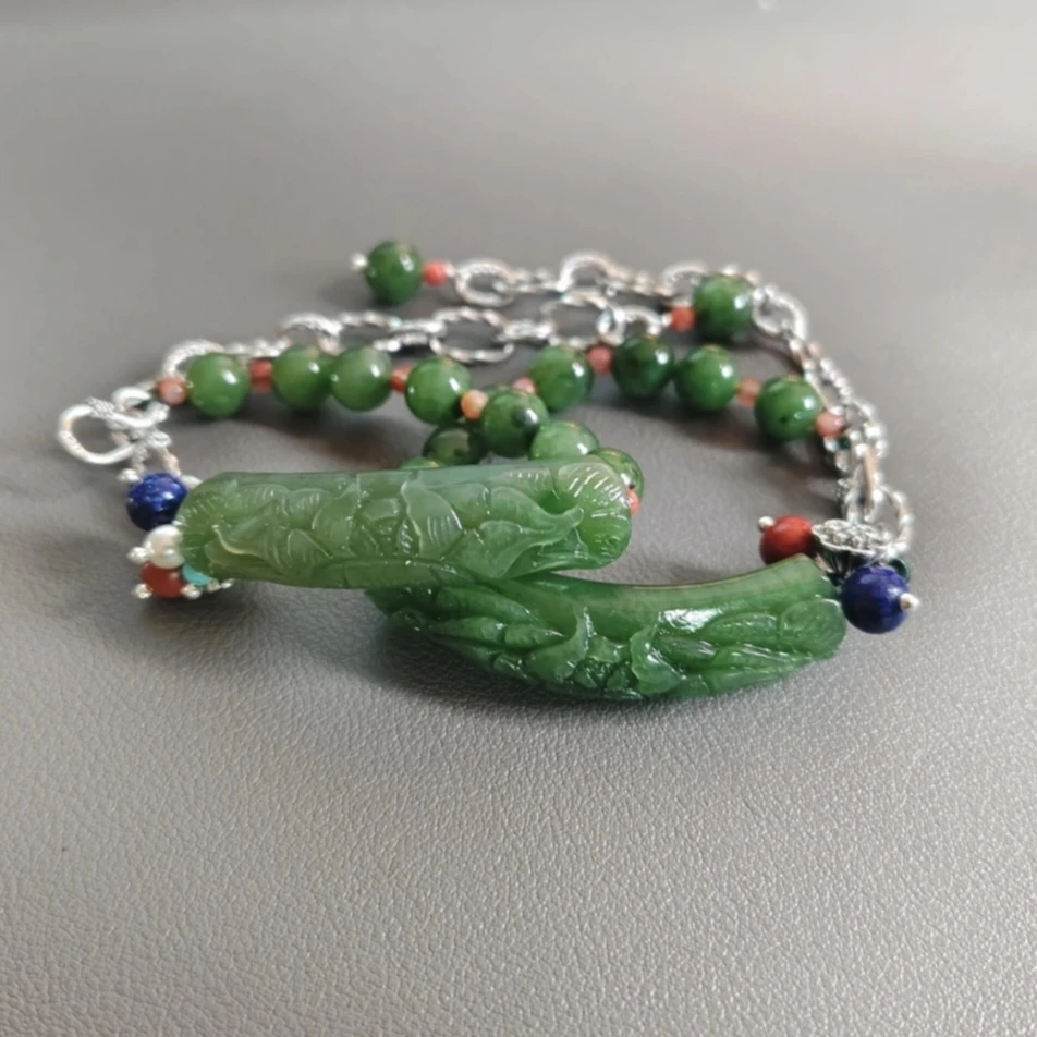 [40]天然和田碧玉牡丹花精美手牌多样性发其一珠链