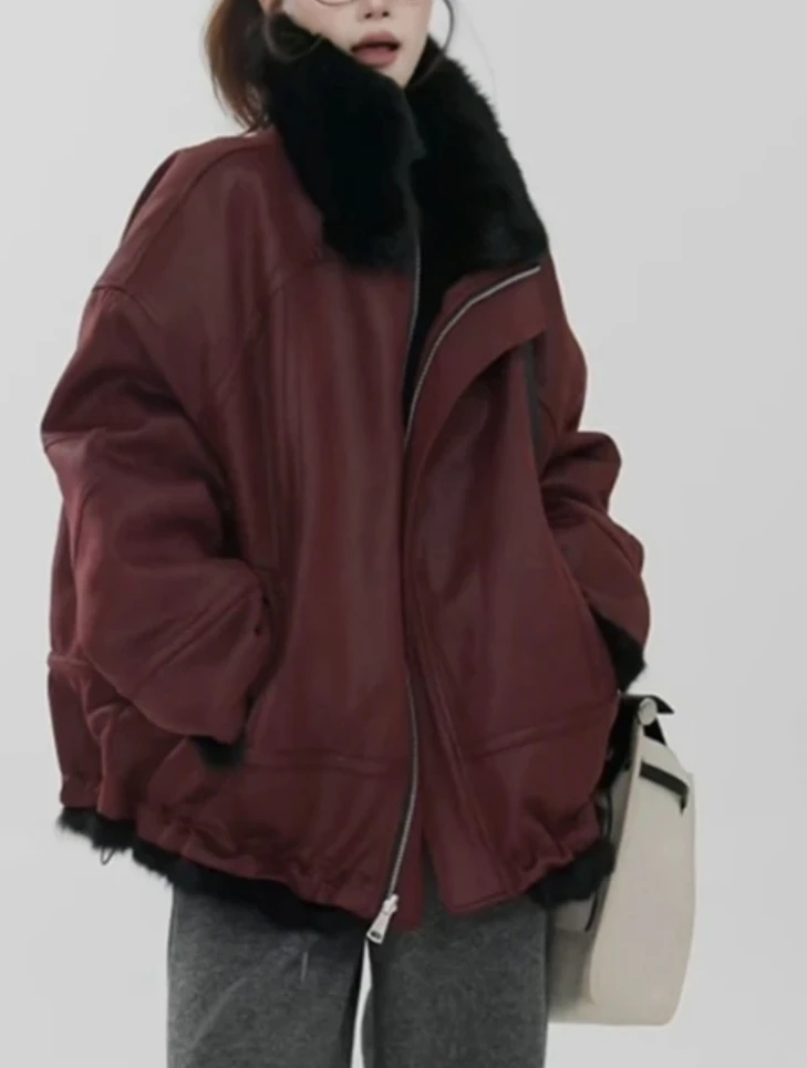 【往事随风】2025年新款两面穿兔毛皮毛一体时尚保暖气质外套