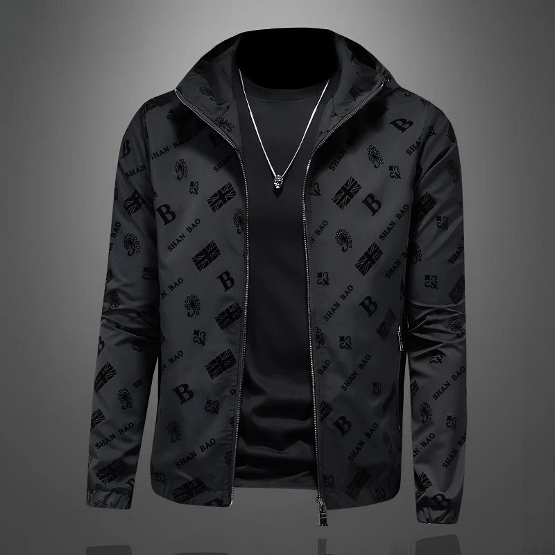 春秋季薄款修身夹克连帽潮流男士休闲时尚外套帅气百搭大码男上衣