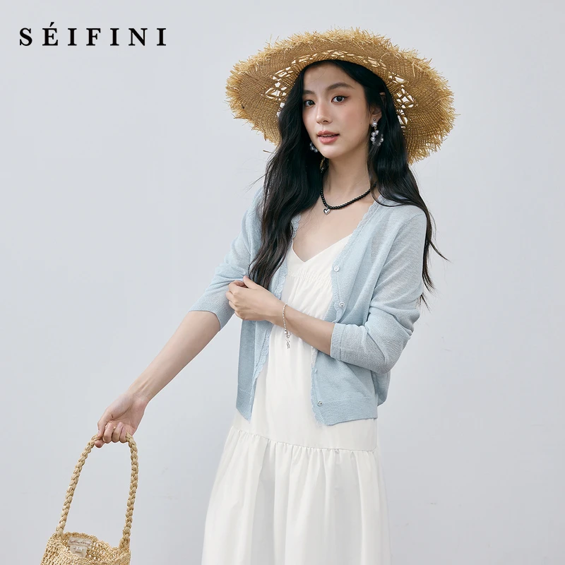 诗凡黎浪漫花边针织开衫25夏新款轻薄透气百搭甜美上衣7G6131641