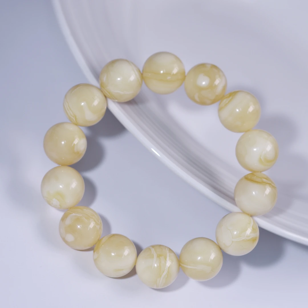 同料16mm俄料天然奶酪白浓白花蜡圆珠蜜蜡手串真品保真文玩单圈