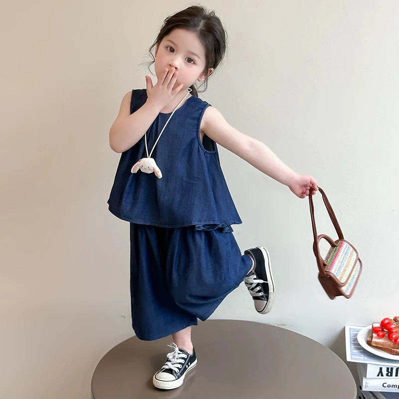女童夏季牛仔套装2025新款女宝宝洋气背心裤子儿童夏装时髦两件套