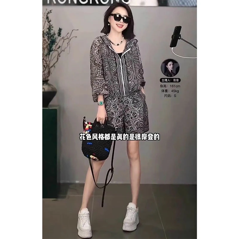 欧洲站2025夏季新款时尚减龄休闲通勤七分袖上衣高腰短裤防晒套装