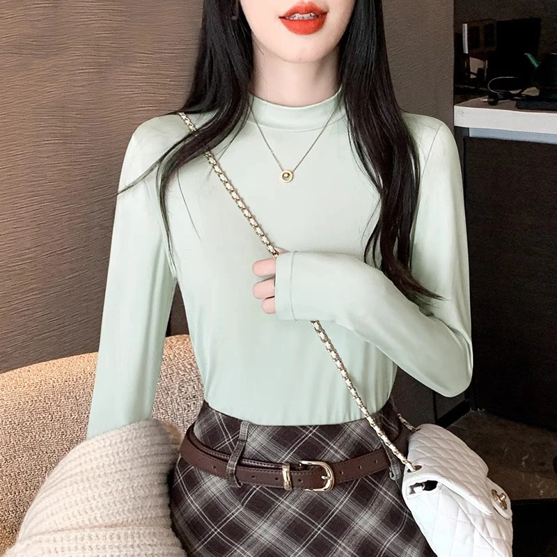 【品牌捡漏】半高领打底衫女秋冬内搭2024新款加绒厚德绒长袖上衣