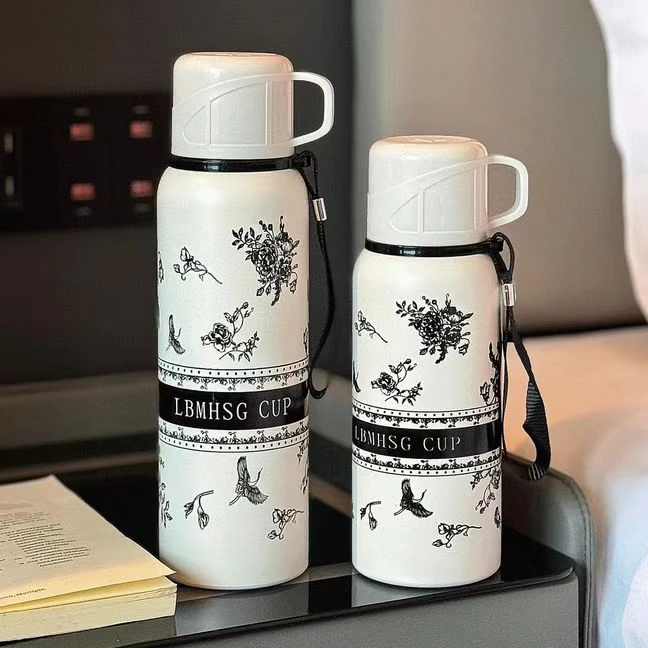 【杯盖可以喝水】高档花语不锈钢大容量保温杯户外便携水杯
