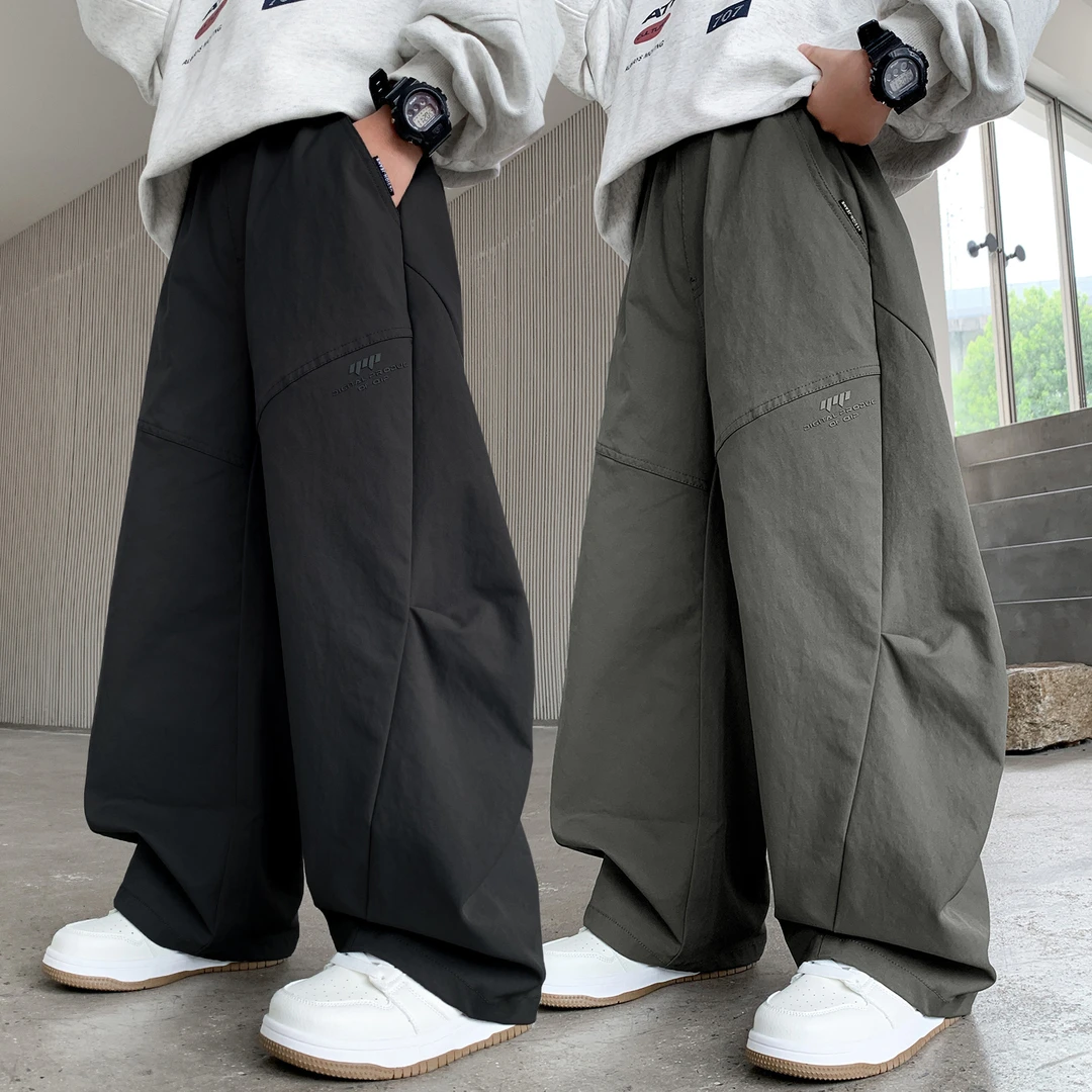 儿童阔腿长裤男童裤子中大童休闲胖孩加肥加大黑色休闲运动初中生