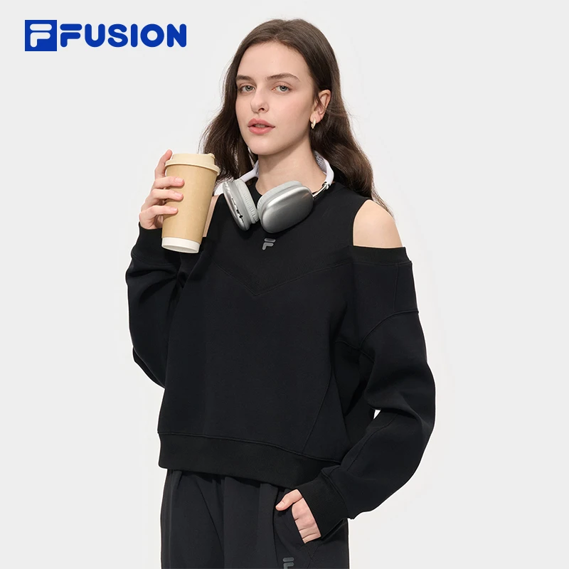 FILA FUSION【露肩假两件】长袖卫衣女超宽松慵懒风上衣T11W545204F