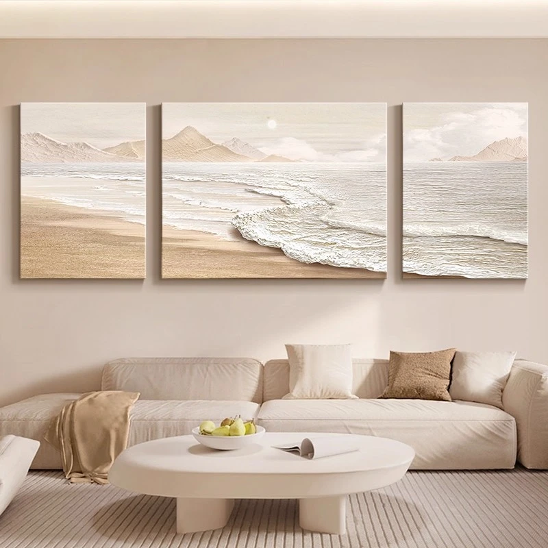 海上日出日照风景客厅三联沙发背景墙装饰画玄关挂画抽象风景画