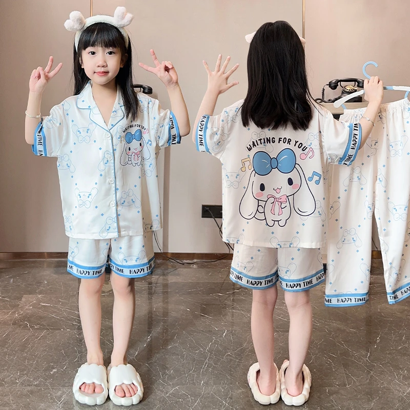 夏季儿童睡衣薄款女童冰丝短袖公主套装中大童女孩母女洋气家居服