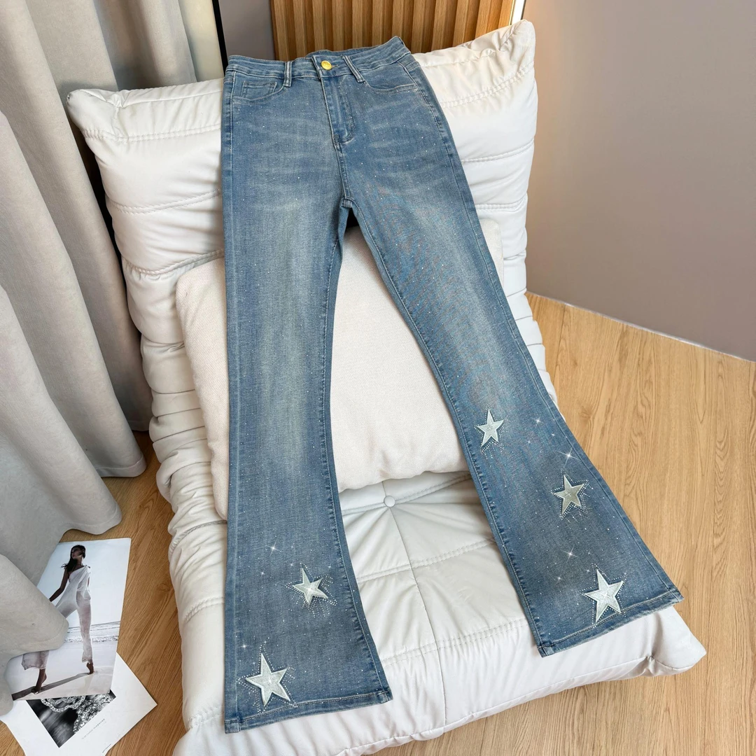 浅蓝微喇牛仔裤女春秋梨形身材新款高腰显瘦显高爆款弹力喇叭裤子