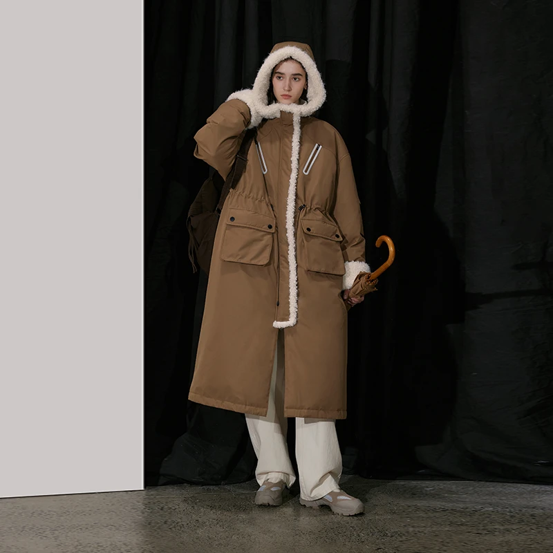 半圆女装[运动]2024冬季新款焦糖色长款羽绒服女小众感D24312448