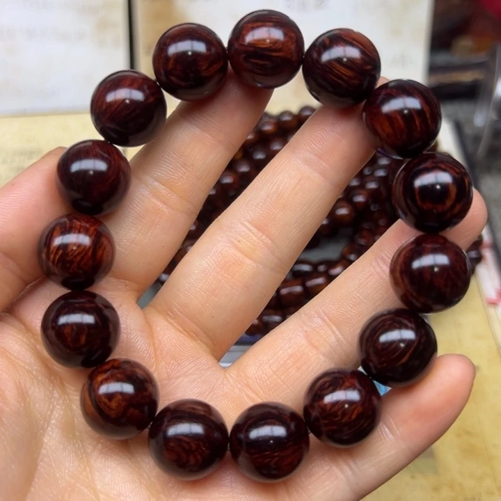 手串/手链花梨木类海南红降15圆珠黑金天花板超一档001