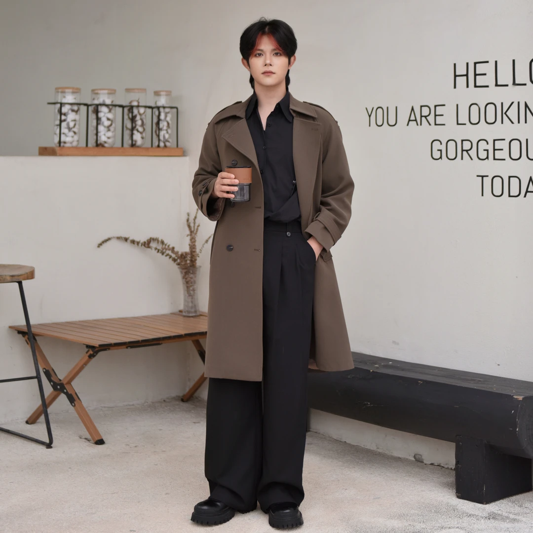 英伦风落肩男女情侣款风衣高级感时尚垂感春秋长款过膝中性风外套