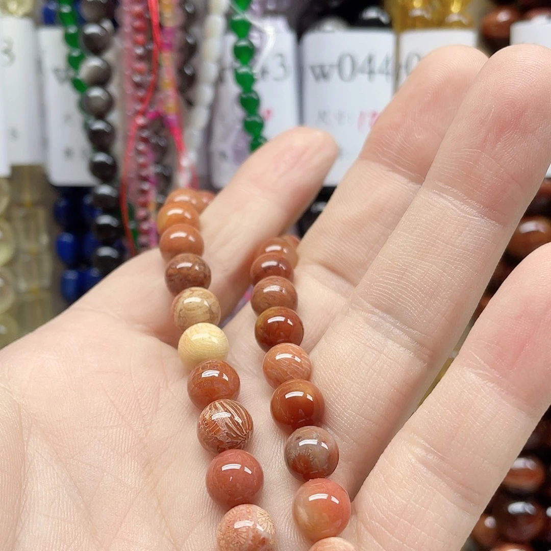 一***寒合金玛瑙/玉髓珠宝半成品珊瑚玉8mm一条