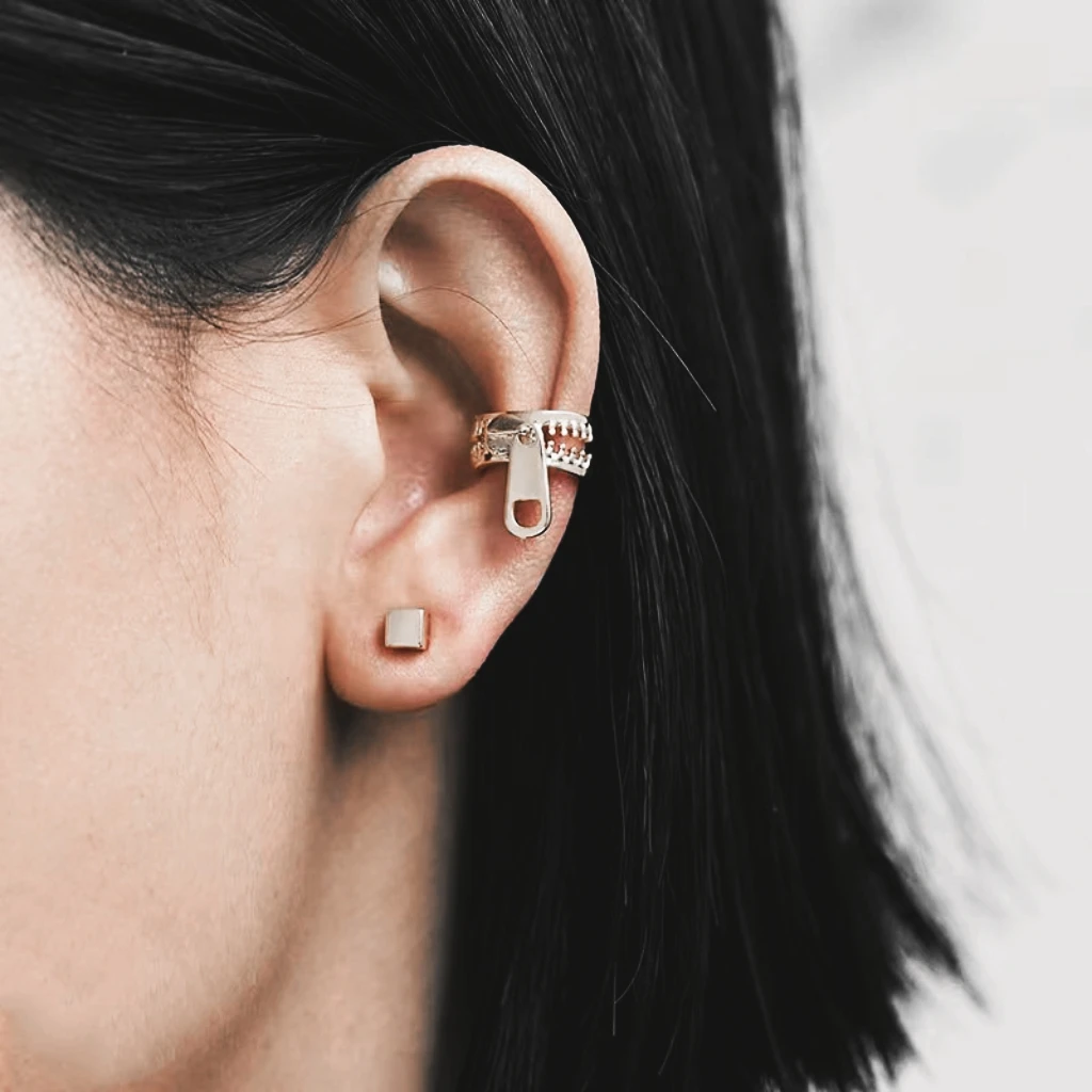 925银耳饰 欧美风拉链耳骨夹男女可戴无耳洞耳钉高级轻奢