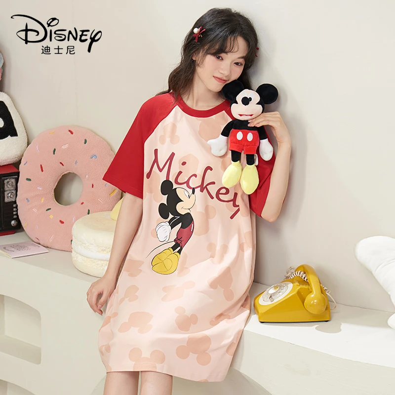 Disney/迪士尼夏季女甜美套头短袖纯棉带胸垫舒适宽松休闲家居服