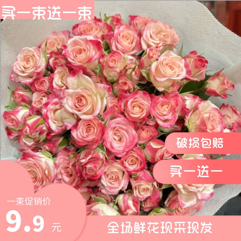 碎冰蓝多头玫瑰新鲜鲜花水养花束客厅装饰