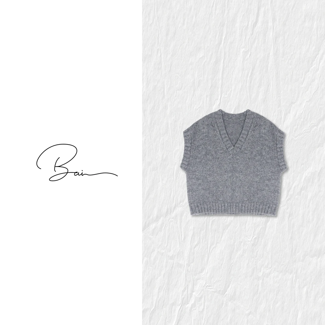 TXB 绵羊毛混纺棒针V领无袖针织马甲上衣XB-7734