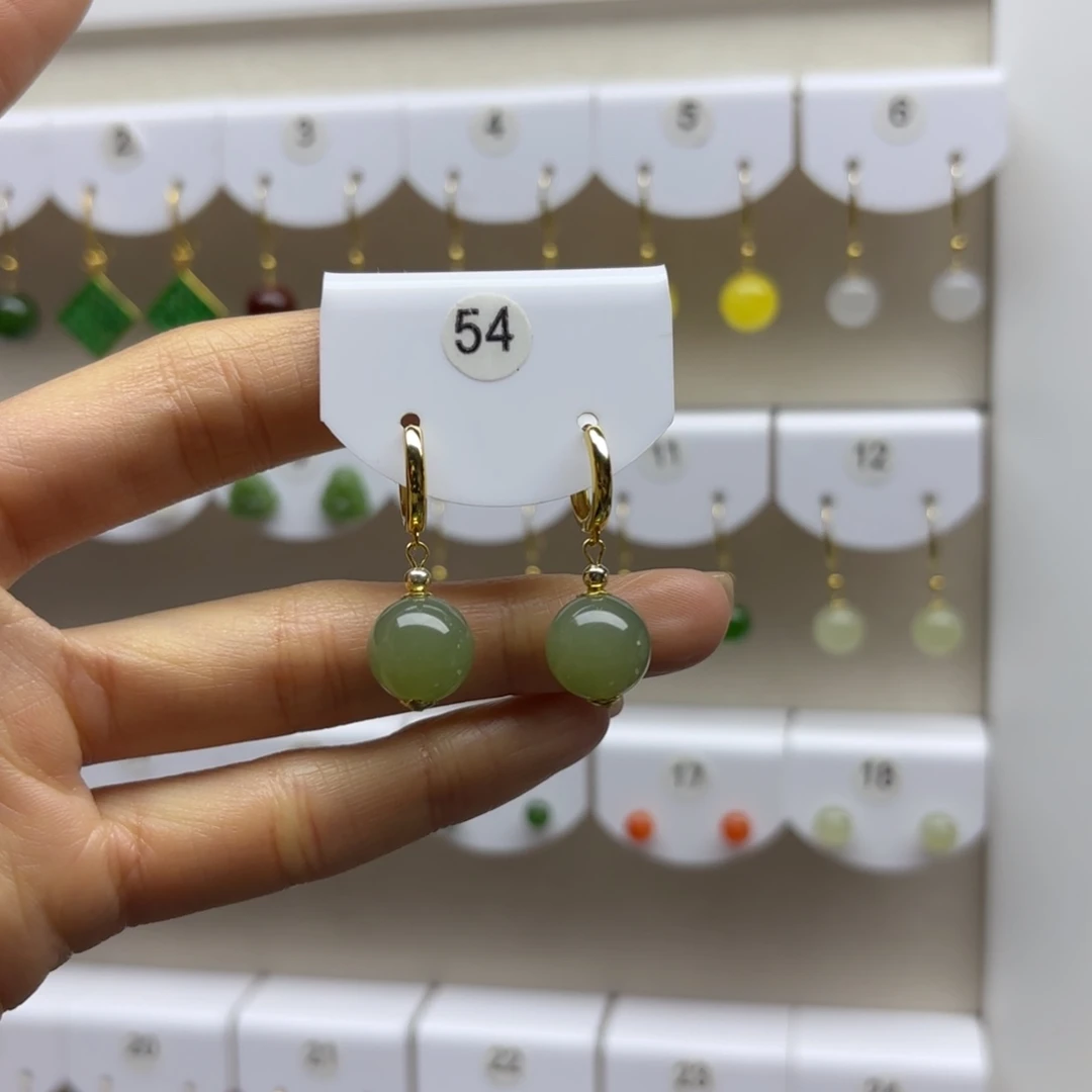 和田玉银S925镶嵌耳饰