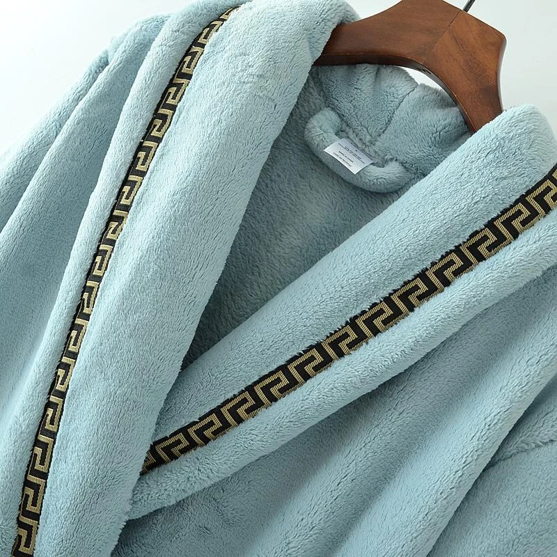 2025冬新浴袍女法兰绒情侣特厚居家服加长保暖浴衣男大尺加长浴袍