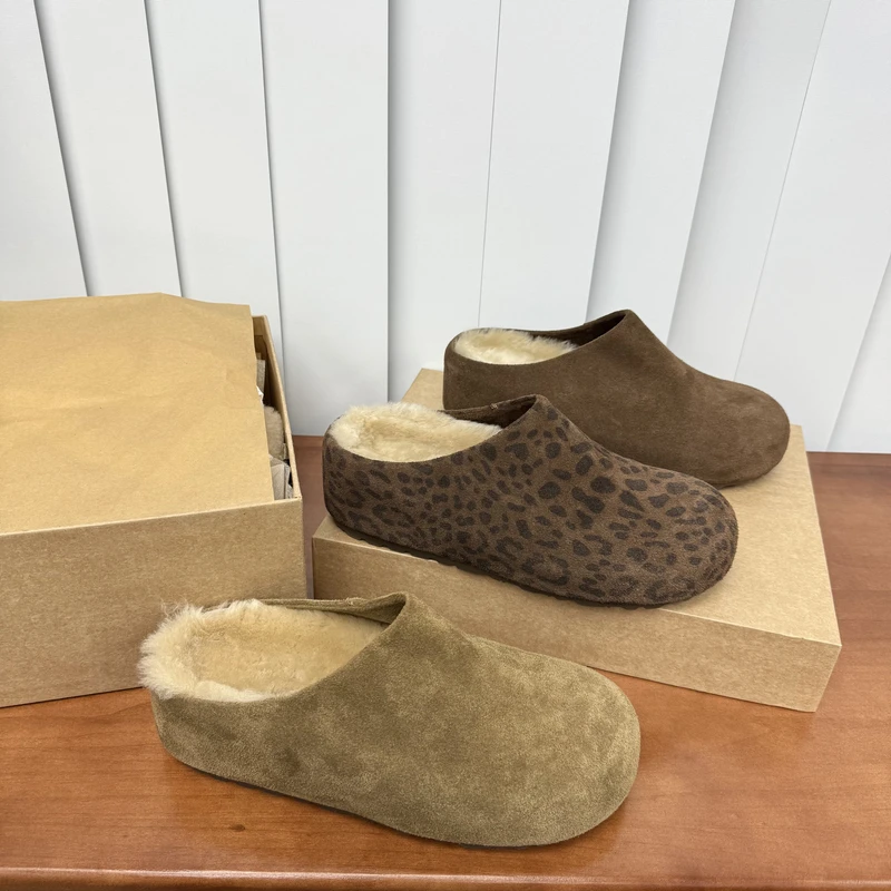 2025冬季新款磨砂皮加绒勃肯拖鞋女时尚厚底包头拖鞋