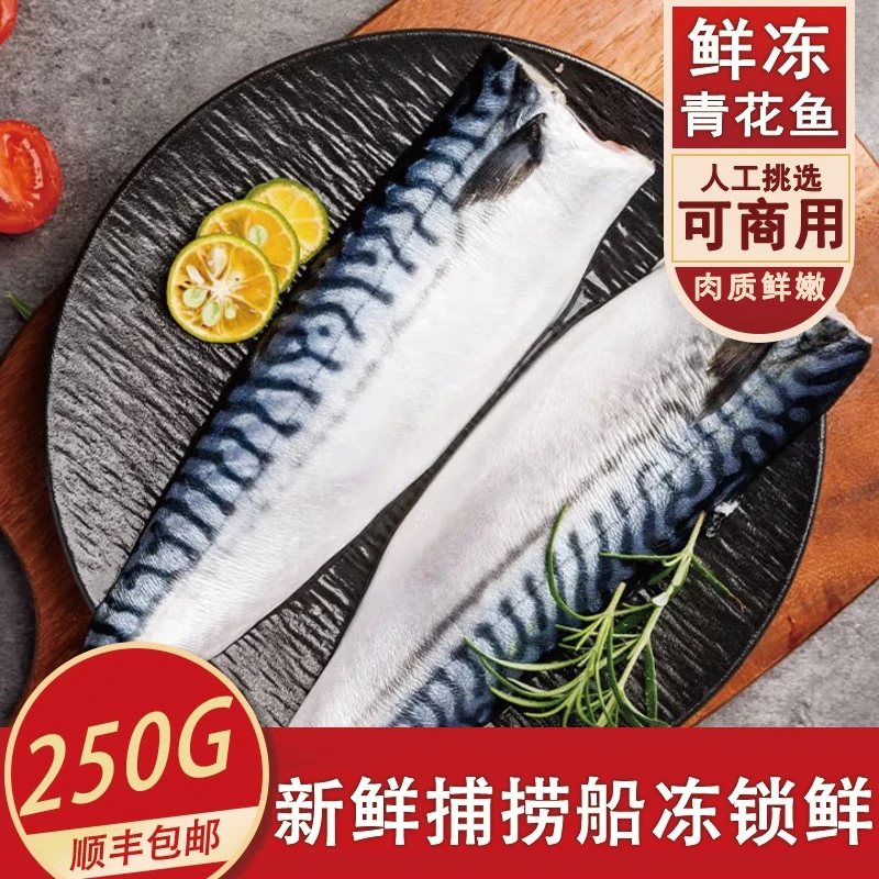 青花鱼片250克/袋3枚装低脂新鲜鲭鱼冷冻香煎烧烤日式料理食材