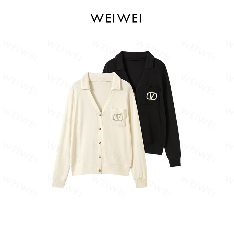 【特价】“早秋巴恩“法式复古气质刺绣V领修身开衫SS26374