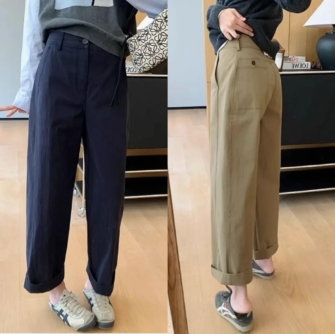 春季新款立体裁剪日系九分休闲裤梨型身材高腰显瘦宽松阔腿奶奶裤