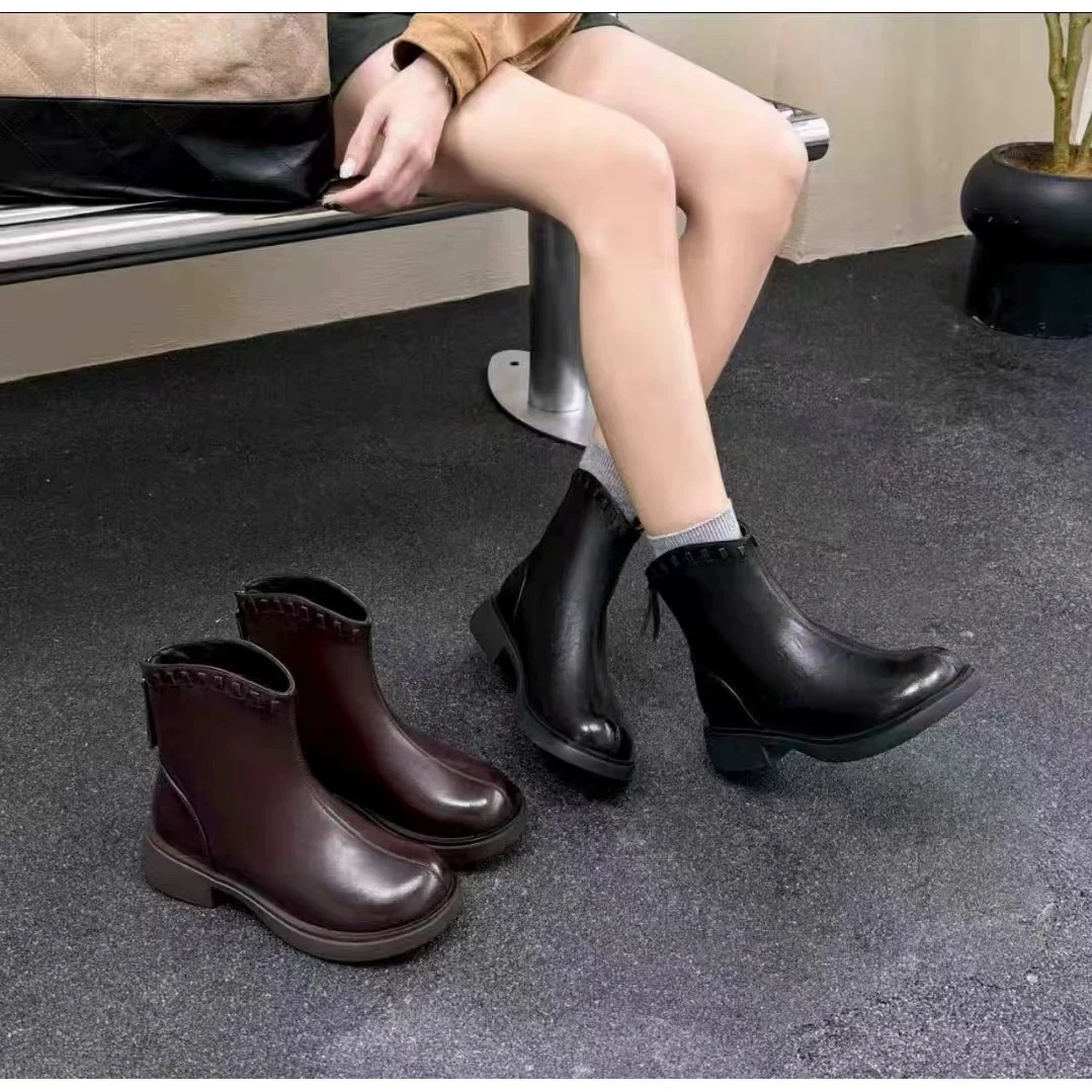 啊枝姐真皮加绒马丁靴女鞋新款英伦风炸街厚底百搭复古风女鞋9888