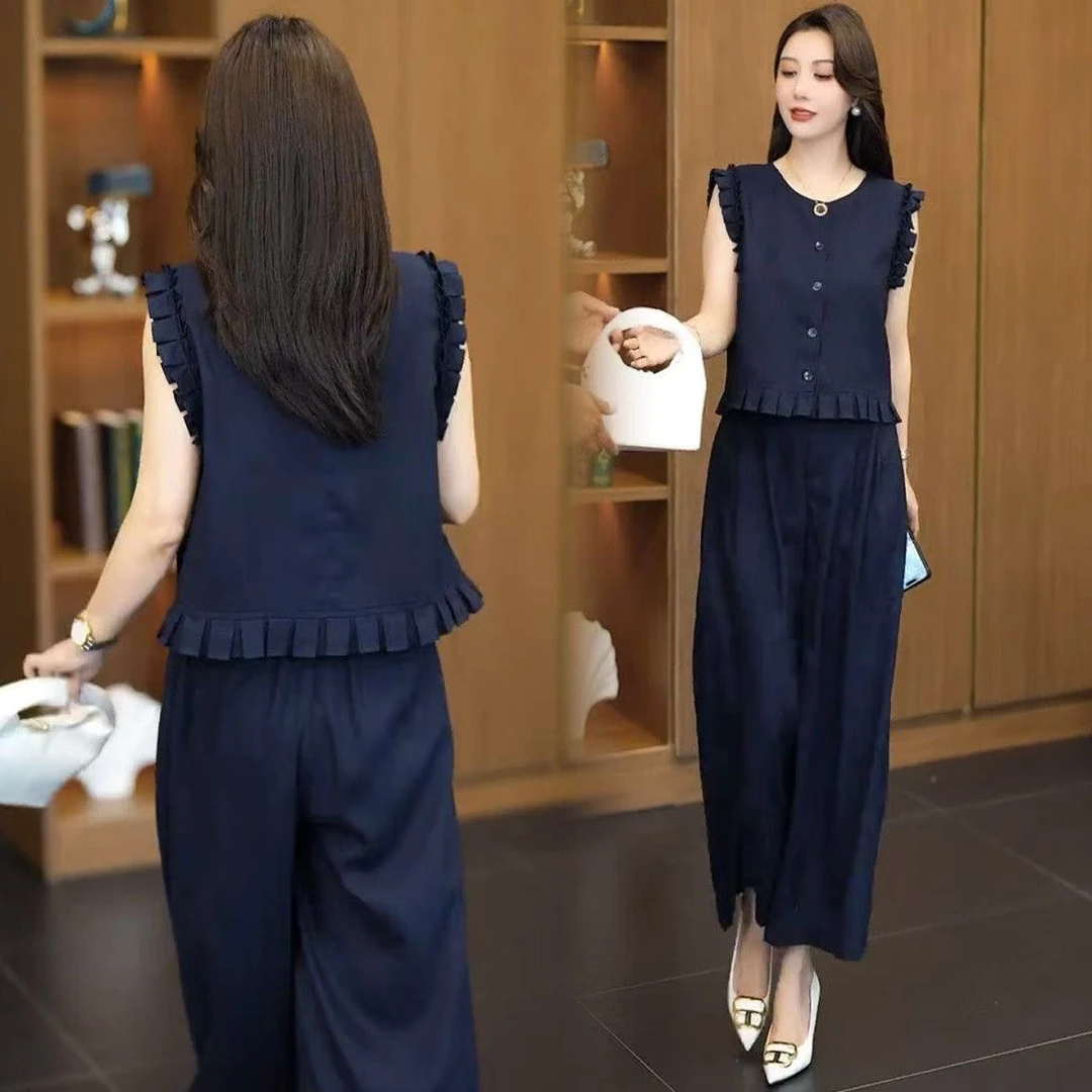 2025新款夏季上衣半身薄款气质高级感老钱风亚麻套装小众无袖