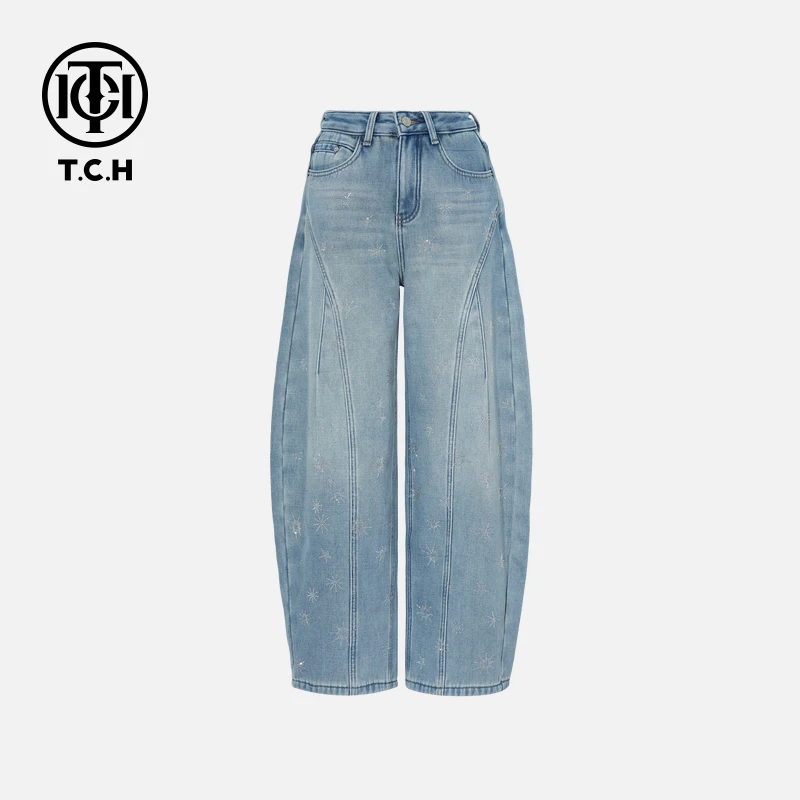 TCH私服冬款新时尚烫钻时尚淑女蓝色牛仔裤女T75D20E1062轻奢tch