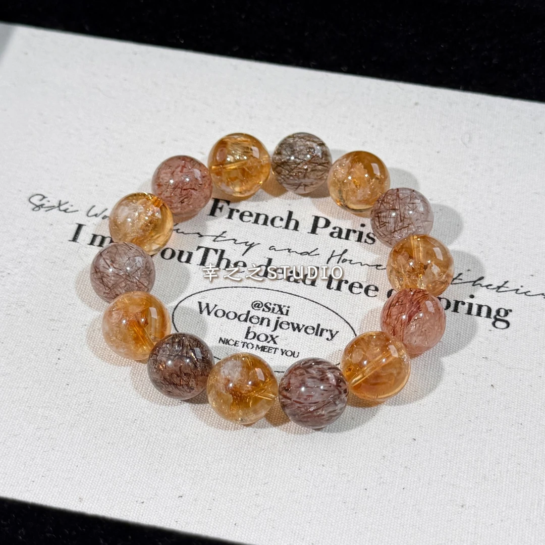 s1843【智慧】天然黄塔晶黑金超手串大咪精致设计手链 多样性发其一