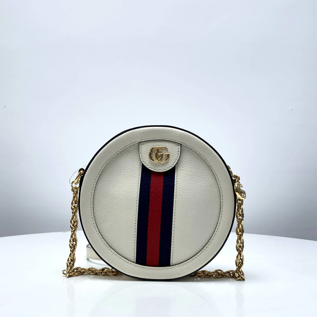 99新 GUCCI/古驰 思斯专属 白色圆饼单肩包 THQN254